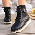 thumbnail image 4 of EKVAHL Women's Lace‑Up Platform Ankle Booties, Faux Leather Side Zip Low Chunky Heel Boots, Rugged Lug Sole Casual Walking Boots Black, 4 of 5