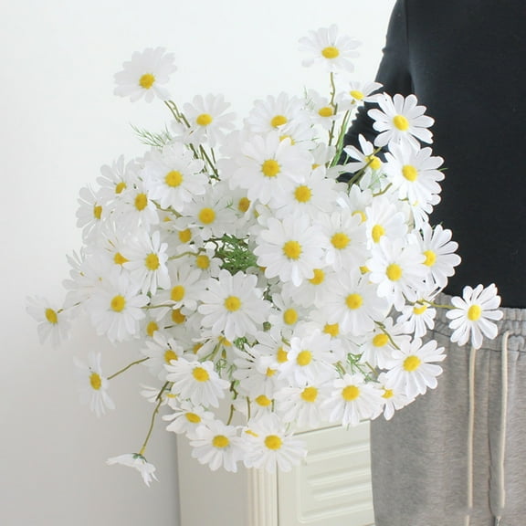 Bazyrey Artificial Daisy Flower Bouquet Realistic White Daisies with Yellow Centers for Home Decor, Weddings, and Events,10pc,White,Halloween Christmas Decorations