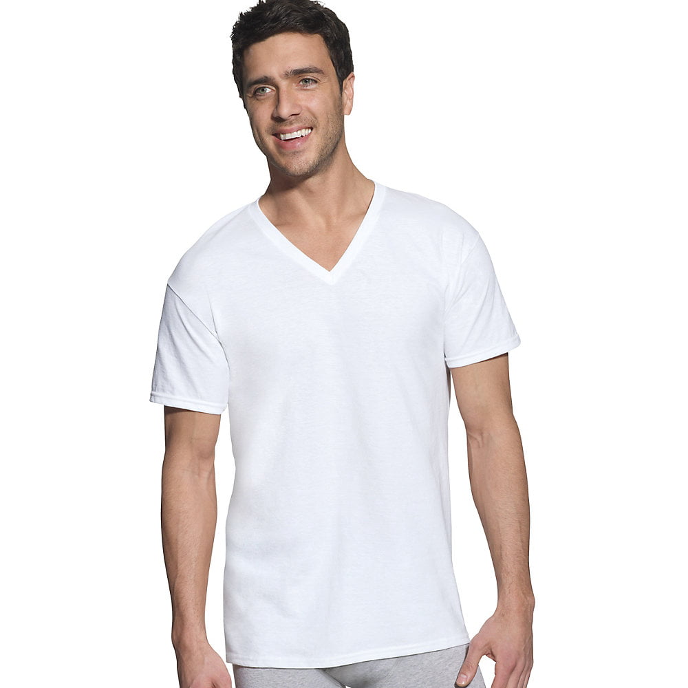 Hanes - Hanes Classic Mens White V-Neck T-Shirt P6 - 7880W6 - Walmart ...