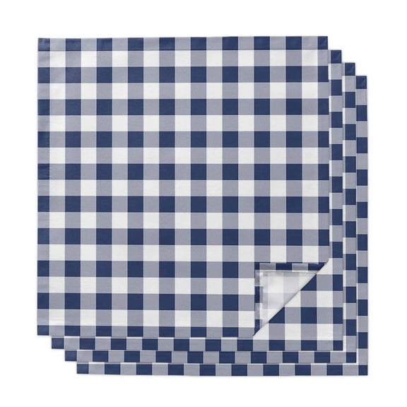 Navy Blue White Plaid Cloth Napkins, Farmhouse Checkered Buffalo Washable and Reusable Dinner Napkins Set of 4, Table Napkin for Kitchen Party Birthday Wedding Hotel Housewarming 20"x20"