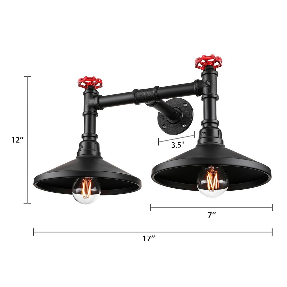 Litfad Industrial 2-Light Vanity Lighting Metal Water Pipe Steampunk Wall Lamp Sconce Light Fixture for Parlor