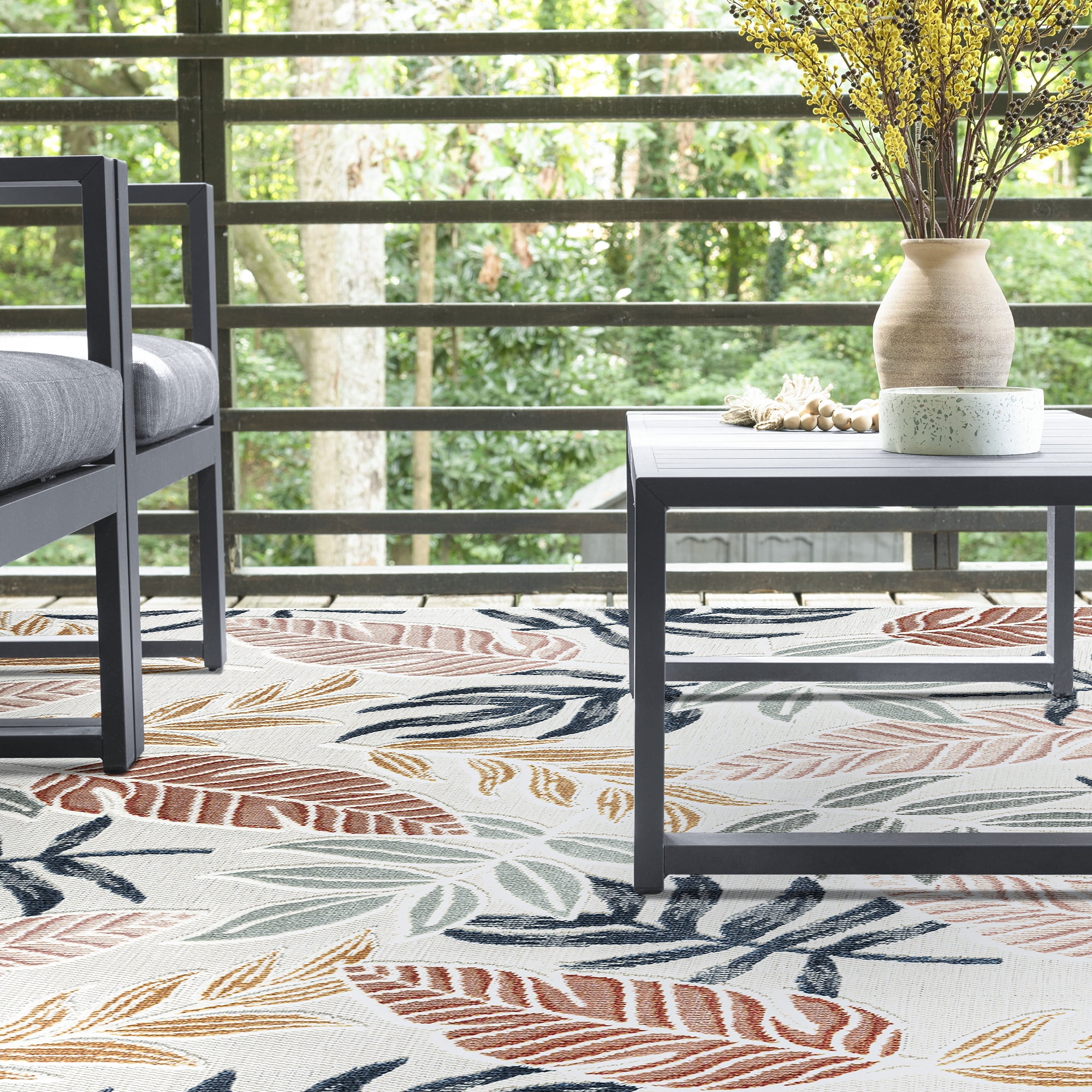 4x6 Water Resistant, Indoor Outdoor Rugs for Patios, Front Door Entry, Entryway, Deck, Porch, Balcony | Outside Area Rug for Patio | Multi-Color, Floral | Size: 3'10'' x 5'3''