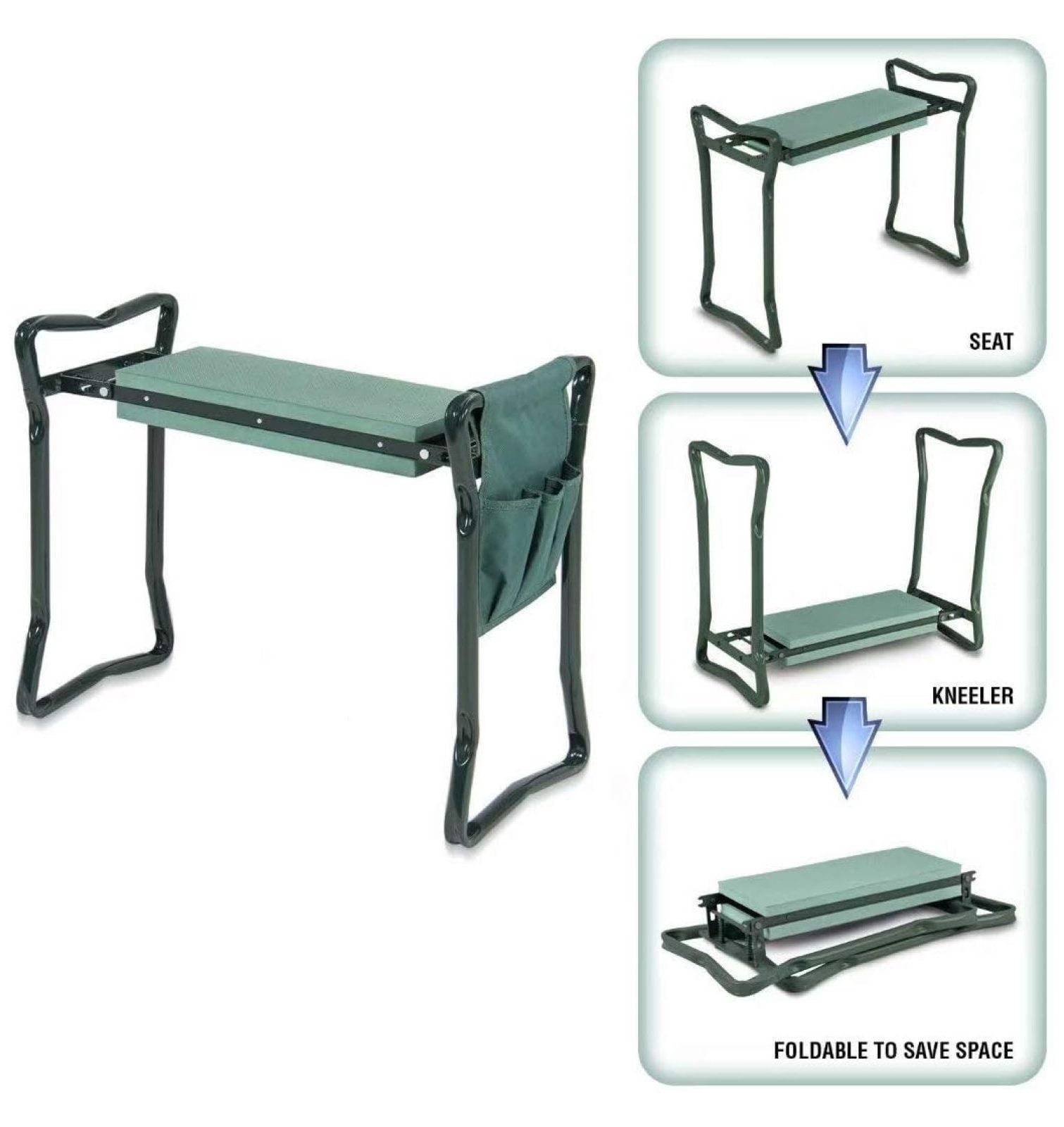 Folding Garden Kneeler and Seat with Tool Pouch Bag Thick Kneeling Pads Soft Decorative Garden Stools Workseats Portable Outdoor Foldable Kneeler Tools
