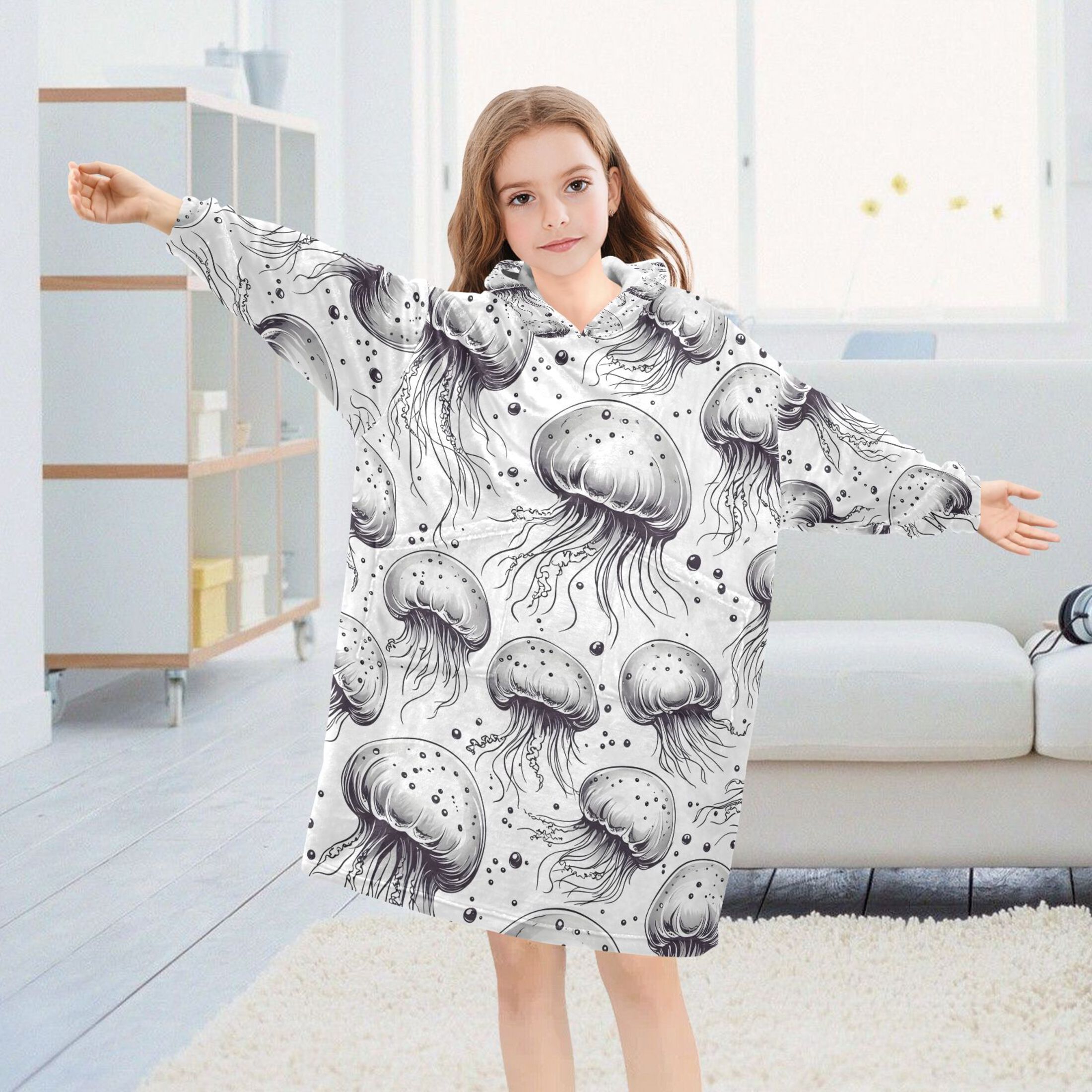 joogoo Wearable Blanket Hoodie for Jellyfish Flannel Sherpa Pocket 3-14 YR S