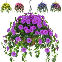 Artificial Hanging Plants Outdoors, Fake Hanging Flowers with Basket, Faux Vine Bougainvillea for Urn Fillers Front Porch Patio Outside Summer Decor