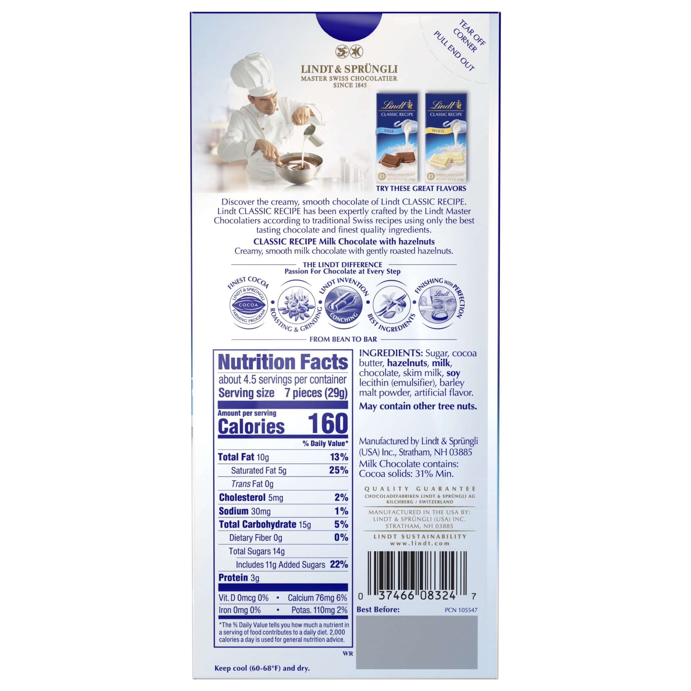 (2 pack) Lindt Classic Recipe Hazelnut Milk Chocolate Candy Bar, 4.4 oz, Bar