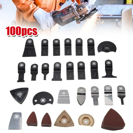 White Plastic Blades (TOPINCN 100pcs Oscillating Saw Blades and Sanding Paper Electric Grinder Parts for Wood Plastic Metal,Electric Grinder Parts,Oscillating Saw)