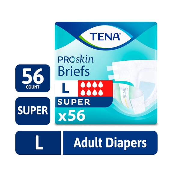 TENA ProSkin Unisex Adult Diapers, Super Absorbency, Large, 56 Count