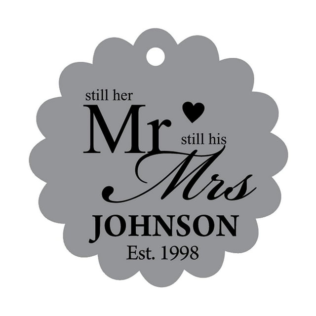 100 PCS Still Hers Mr & Still His Mrs Custom Made Scallop Edge Hang Tags Personalized Wedding VowsRenewalFavorGift Tags