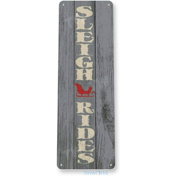 Tin Sign Sleigh Rides Christmas Art Holiday Decoration Metal Decor 4"x16"