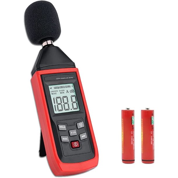 Medidor de decibelios, 30 a 130 dba Medidor de nivel de sonido digital DB Medidor de ruido de audio con retroiluminación Pantalla LCD Fecha máxima / mínima Retención (baterías incluidas), XianweiShao 8390611780982