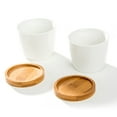 thumbnail image 3 of K-Cliffs 3.5 inch White Oval Ceramic Succulent Plant Pot With Bamboo Tray, Set of 2, 3 of 5