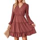 thumbnail image 4 of Vestido De Manga Larga Con Vuelo, Cintura Con Corsé, Costura De Encaje, Vestido Midi Fluido Para Mujer, Suave Y Cómodo Para Ir De Compras ANGGREK Otros, 4 of 6
