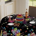 thumbnail image 3 of Happy Birthday Cake Gifts Colorful Balloons Black Tablecloth Round Washable Table Covers for Indoor Outdoor Dining Table Home Party Decorations 70x70 Inch, 3 of 5