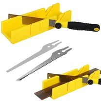 4 PCS Miter Box and Saw Set, 3 Interchangeable Hand Saws with Fine Serrated Teeth, Yellow Miter Box with Multi-Angle Cutting Slots, Precision Cutting for DIY and Professional Projects
