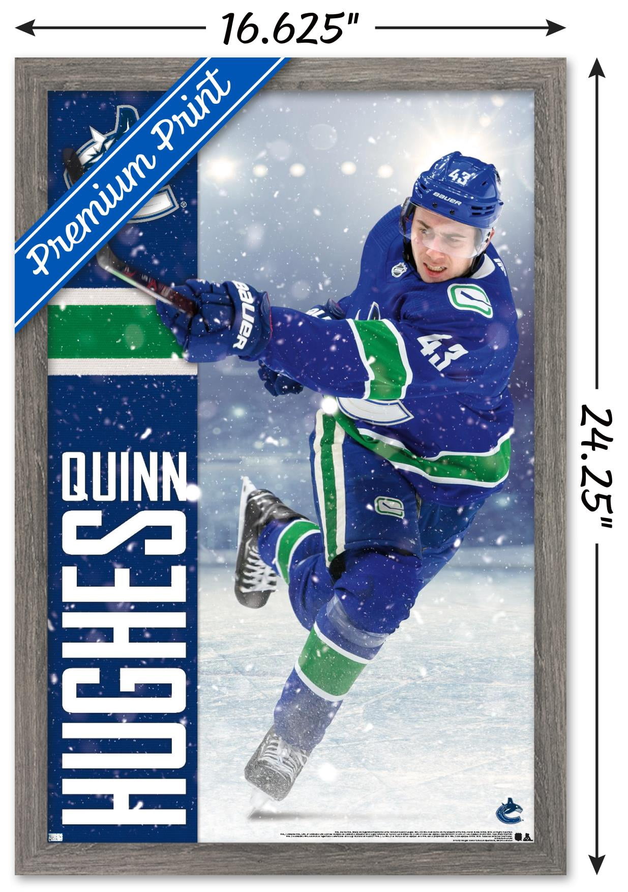 NHL Vancouver Canucks - Quinn Hughes 20 Wall Poster, 14.725" x 22.375", Framed