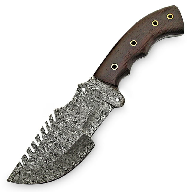 PAL 2000 KNIVES Handmade Damascus Steel 10 Inches Tracker Knife Perfect Grip Rose Wood Handle with Sheath 9833