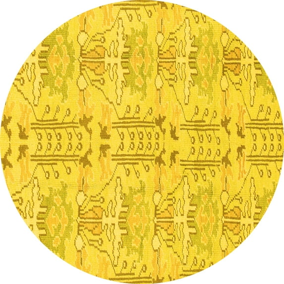 Ahgly Company Machine Washable Indoor Round Abstract Yellow Modern Area Rugs, 6' Round