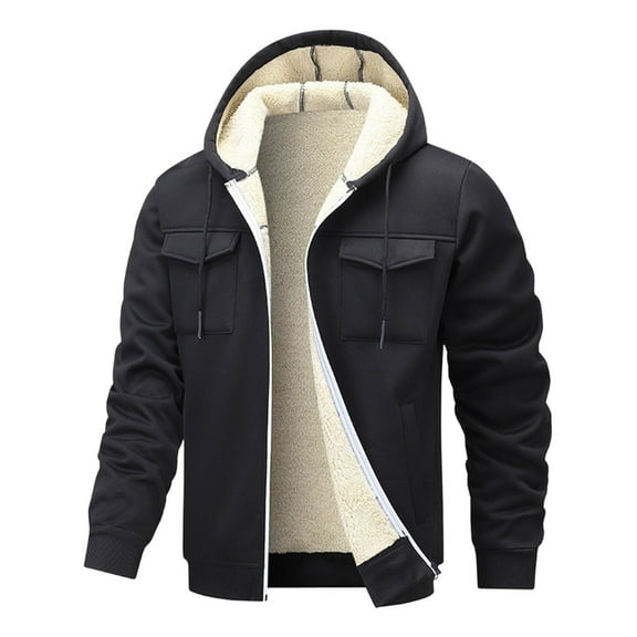 uikmnh Men's Jackets Winter Jacket Men's Lined Jacket with Hood Men Plain Coat with Zip Men's Windproof Outdoor Jacket Warming Jacket Coat Winter Coat Size:2XL