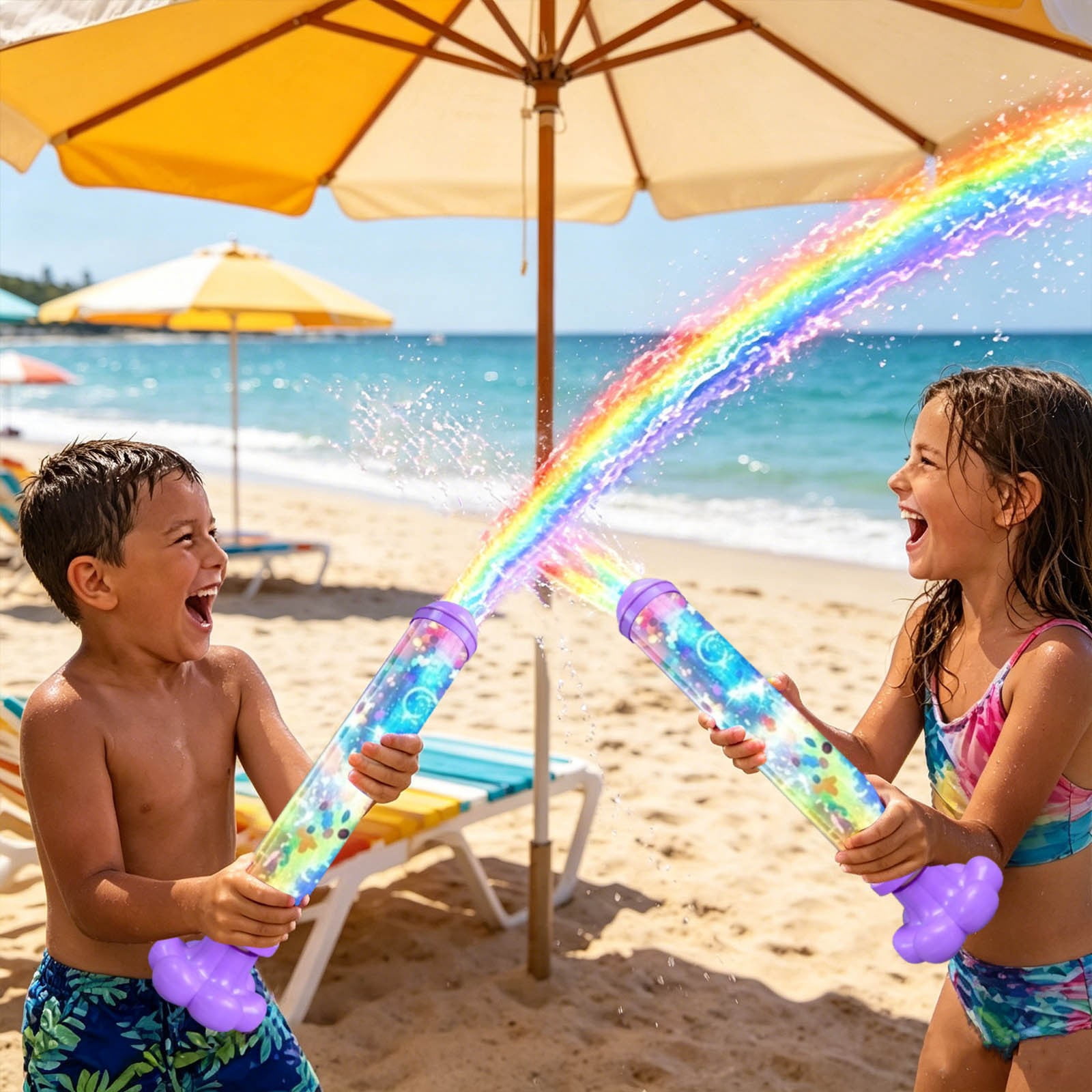 Glowing Rainbow LED Water Blaster | Summer Fun that Pops Like Magic, Fireworks Water Spray Gun with Lights, Pull Push Firework Water Blaster Toys for Outdoor Summer Water Games