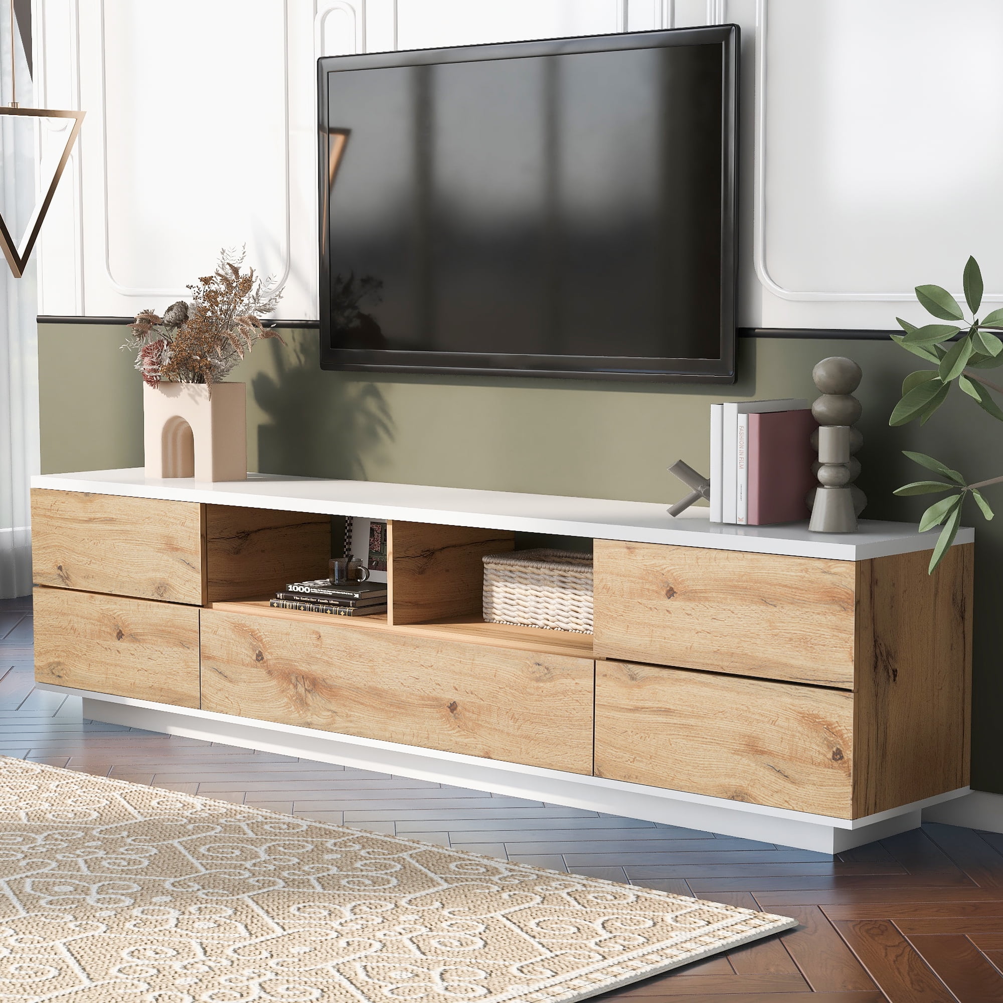 Euroco Modern TV Stand for TVs Up to 80” – Media Console with Concealed Storage, Door Rebound System, and Sleek Minimalist Design