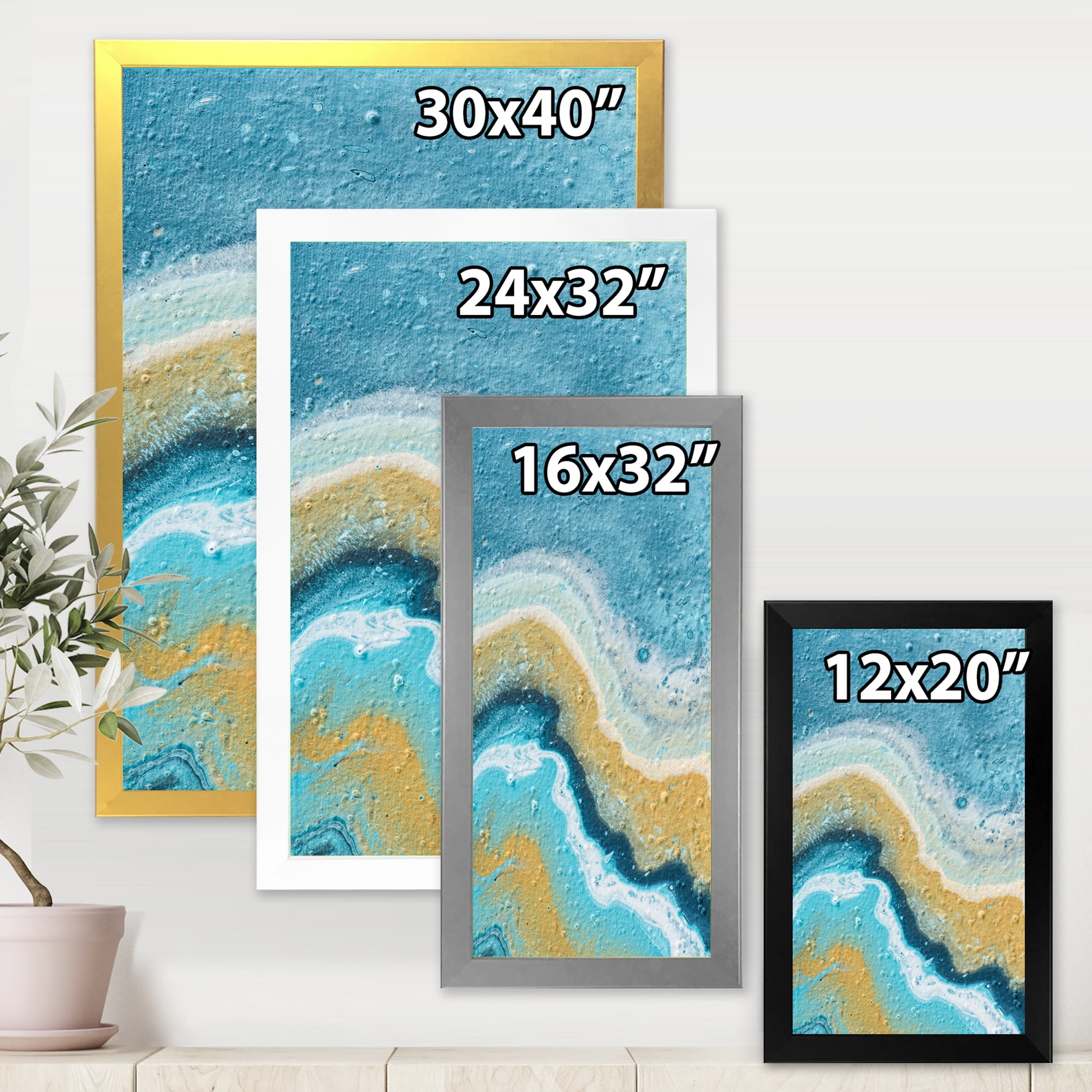 Designart 'Abstract Composition In Blue and Yellow VI' Modern Framed Art Print