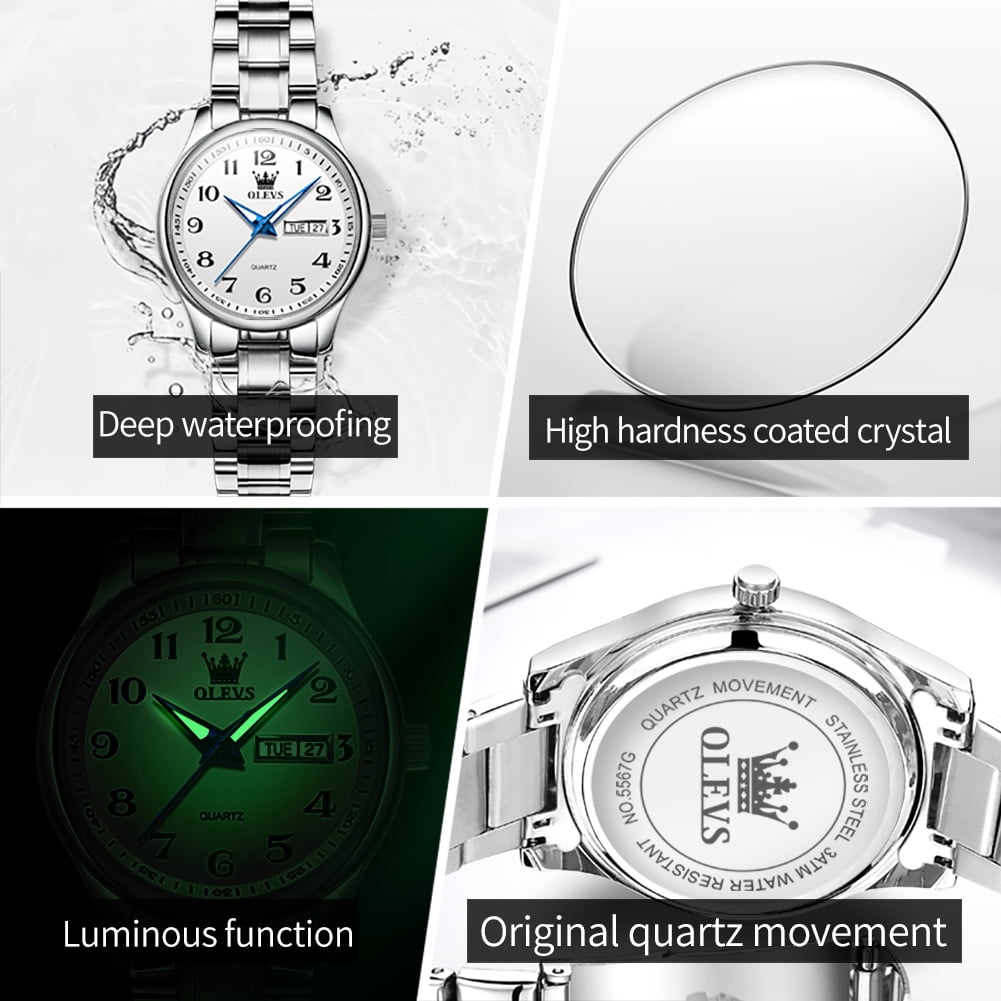 OLEVS Watches for Women Business Dress Two Tone Gold Plated Stainless Steel Analog Quartz Digital Date Waterproof Luminous Ladies Wrist Watches Relojes para Mujer