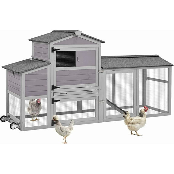 Mobile Chicken Coop with Nesting Box, Outdoor Hen House Poultry Cage with Casters X-Large