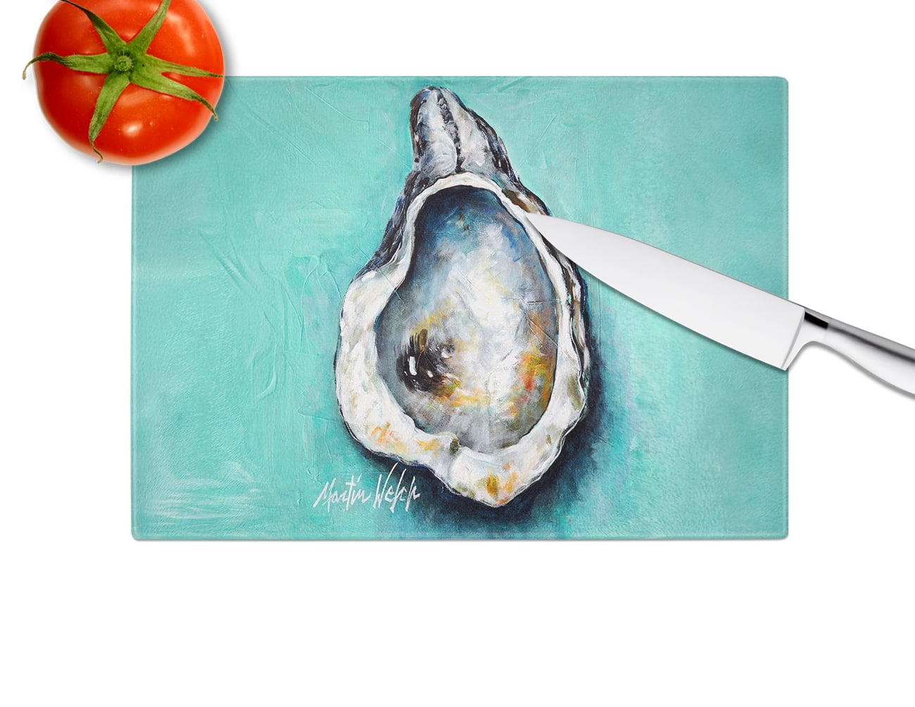 Aqua Pearl Oyster Glass Cutting Board 12 in x 15 in