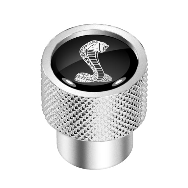 Ford Mustang Cobra in Black on Silver Chrome Aluminum Tire Valve Stem Caps