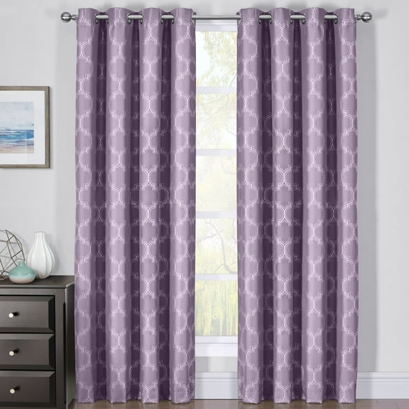 Royal Tradition 100% Blackout Curtain Panels Alana Jacquard Thermal Insulated (Set of 2 Panels)- 108x96 - Purple