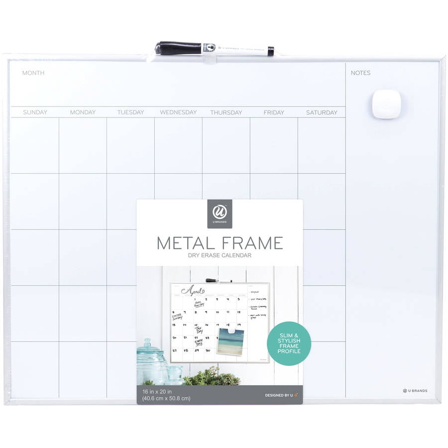 U Brands Monthly Calendar, Dry Erase Whiteboard, 20 x 16