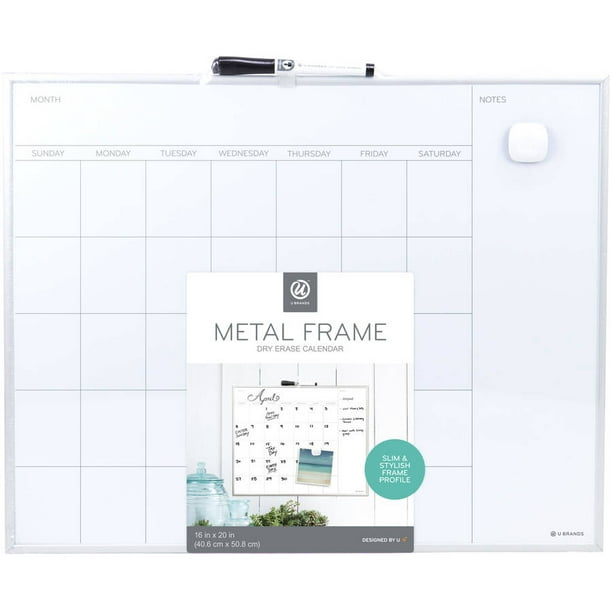 U Brands Monthly Calendar, Dry Erase Whiteboard, 20 x 16