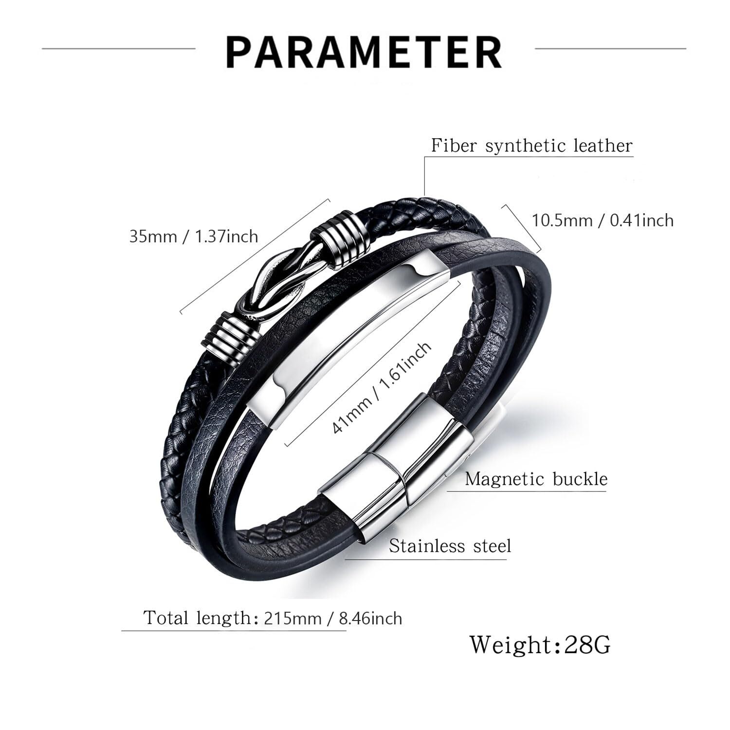Inpasne Men's Leather Bracelet Braided Wristband Bangle Stainless Steel Bracelet Jewelry Gifts for Men Husband Dad
