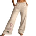 thumbnail image 3 of Delayuji Women's Linen Pants Embroidered Wide Leg Pant Trousers Breathable Loose Cotton Linen Pants, 3 of 6