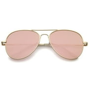 Rose Gold Pink Mirror Flat Lens Aviator Sunglasses 56mm Metal Frame Fashion