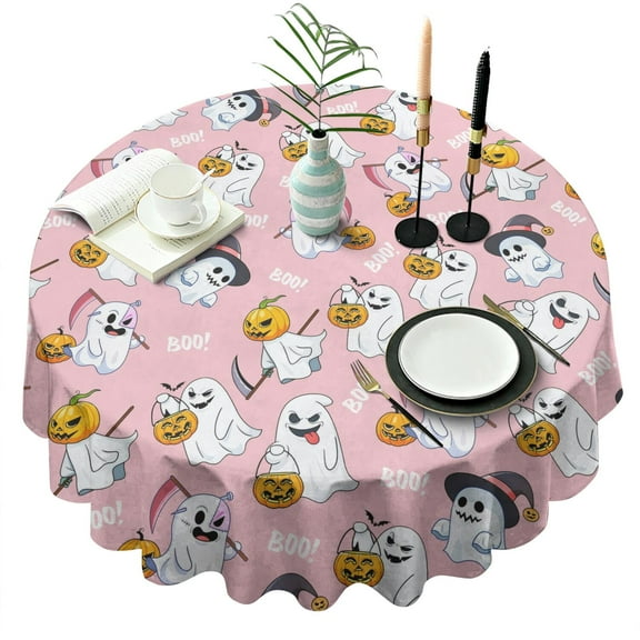 Halloween Bat Themed Tablecloth 60 Inch Round - Waterproof Machine Washable Darkness Spooky Night