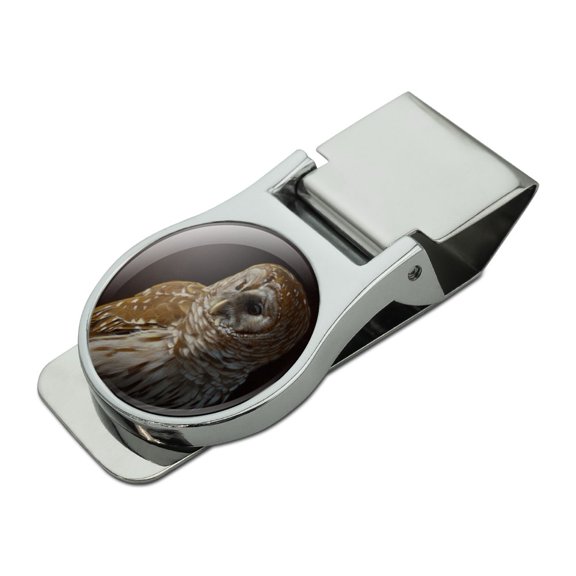 Barred Owl on Tree Branch Satin Chrome Plated Metal Money Clip