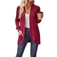 thumbnail image 1 of Cárdigan para Mujer, Suéter de Larga con Abertura Frontal y Bolsillos para Otoño e Invierno. Vino Tinto L, 1 of 9