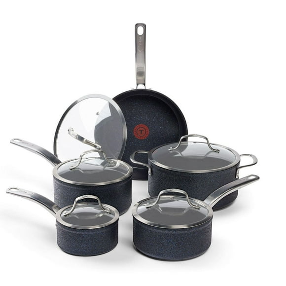 T-fal Stone Shield 10-piece Cookware set with DefenseShield™ Technology, 6-multilayer construction, robust stone texture, dishwasher and oven-safe, 10 PC