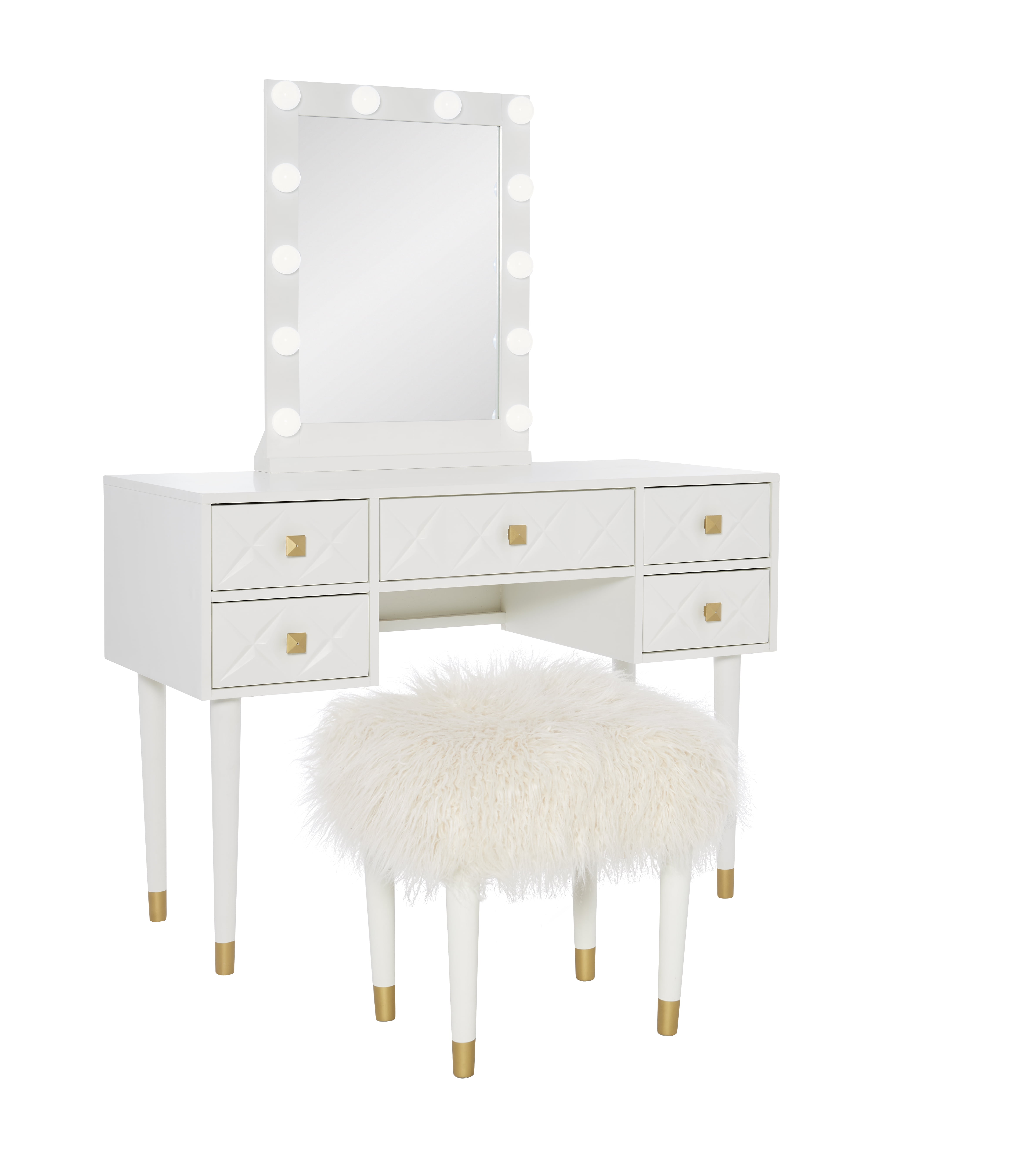 Linon Ginzel Vanity Set with Stool, White/White
