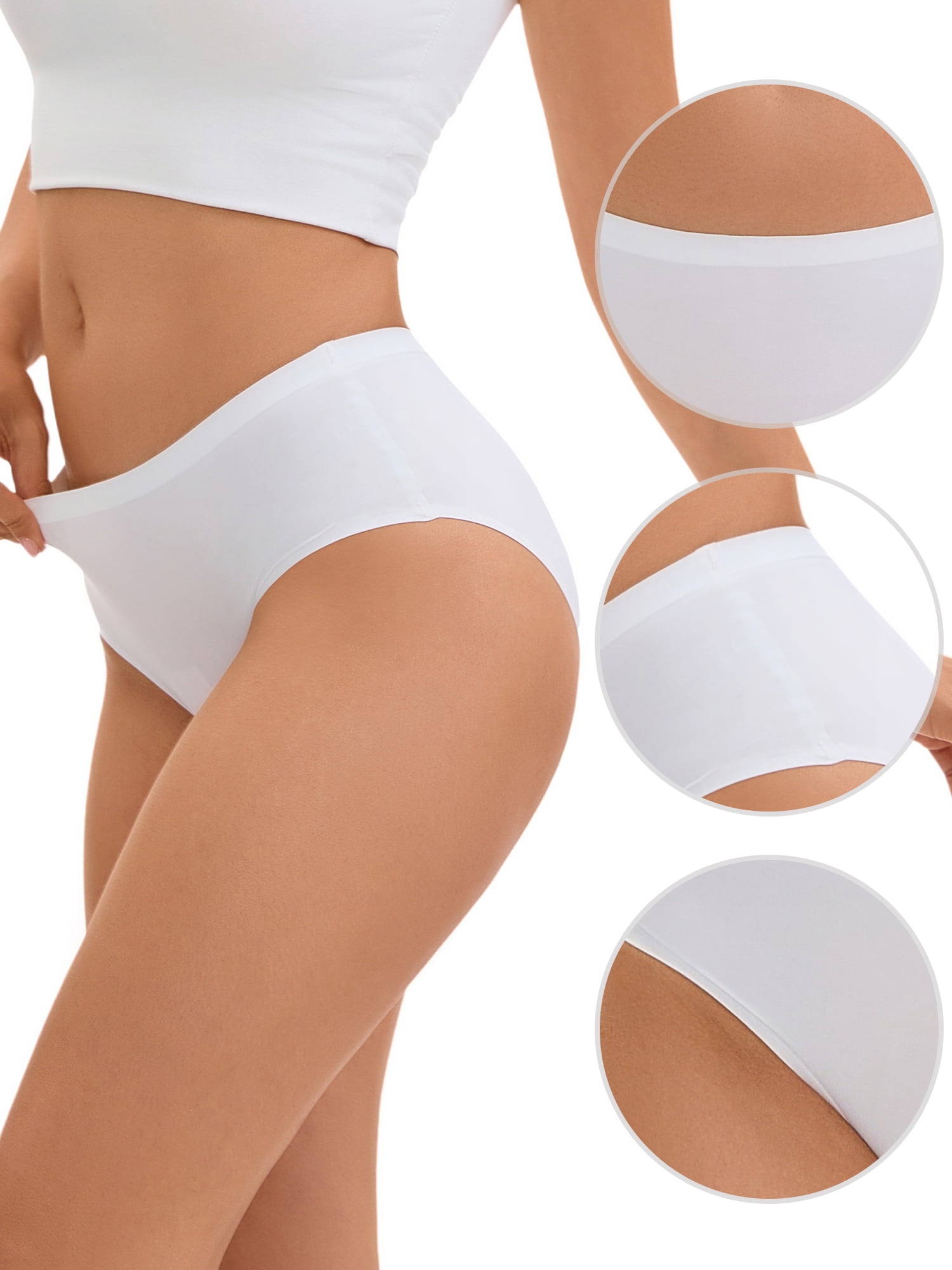 DARING DIVA Women's No Show Elastic Waist Brief Panties Breathable S White