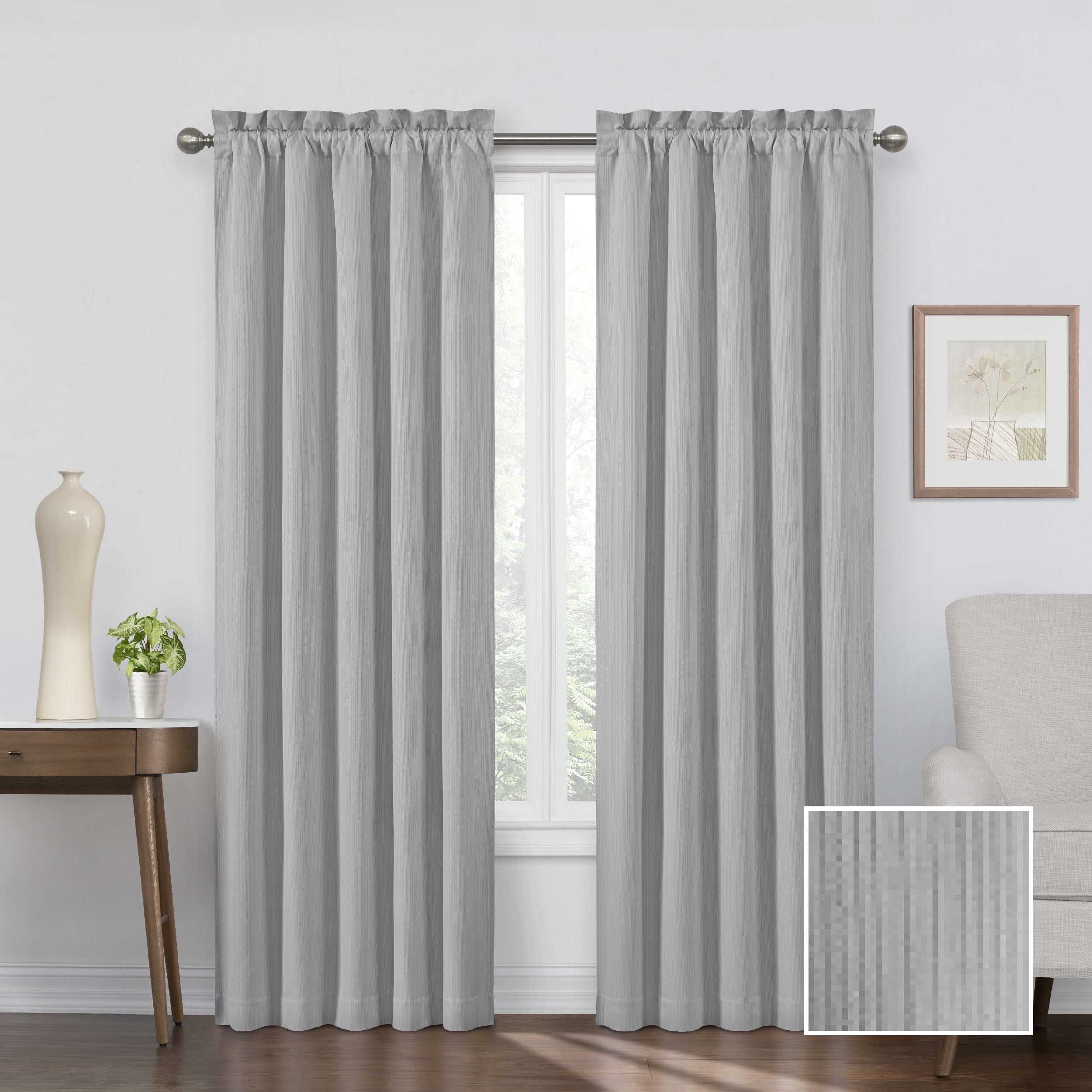 Eclipse Corinne Blackout Rod Pocket Single Window Curtain Panel, Light Gray, 42 x 63