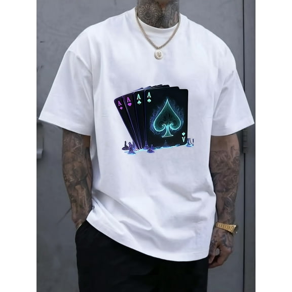 Men's Novelty Graphic Tees Shirt Boys Cotton Oversized T-Shirt Short Sleeve Vintage Y2k Streetwear Casual Tee Top White L