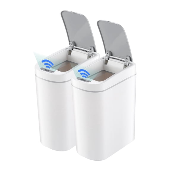 Nine Stars 1.85 Gallon Trash Can, Plastic Motion Sensor Bathroom Trash Can, White, Pack of 1 or 2