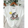 thumbnail image 2 of Women's Casual Hedgehog Bicycle Print T-Shirt - Soft Polyester, Crew Neck, Short Sleeve, Machine Washable - Perfect for All Seasons, 2 of 7