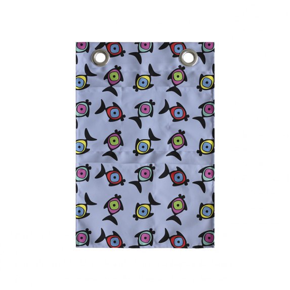Fish Hanging Pocket Organizer, Continuous Design of Abstract Underwater Animal Eye Colorful Whimsical Elements, Printed Polyester Storage Bag with Pockets, 14" x 20", Multicolor