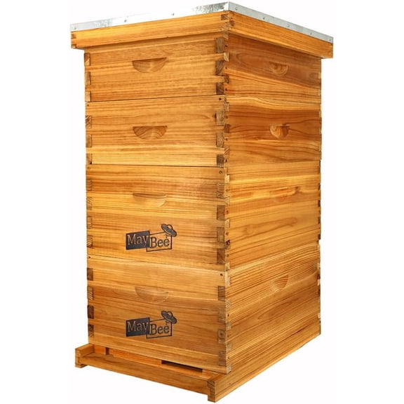 MayBee 10-Frame Langstroth Beehive Dipped in 100% Beeswax, Complete Bee Hives and Supplies Starter Kit Includes 2 Deep Hive Bee Box and 2 Bee Hive Super with Beehive Frames and Foundation