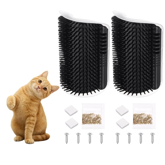 Uxcell Self Grooming Cat Brush, Cat Self Groomer Scratcher with Catnip Softer Cat Face Scratchers Wall Corner Groomer Massage Combs(2Pcs, S, Black) for Long Short Fur Pets/Kittens/Puppies