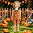 thumbnail image 5 of Unisex kids Corduroy Short Overalls, Pumpkin Felt Appliques Sleeveless Dungarees with Pockets, Comfort Baby Outfit for First Halloween Photoshoots and Pumpkin Patch Visits for 1-7 Years, 5 of 7